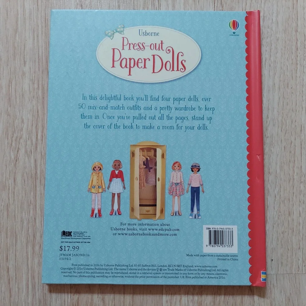 Usborne Press-out Paper Dolls Activity Book Blue Vintage Style 4 Dolls 50 Outfit